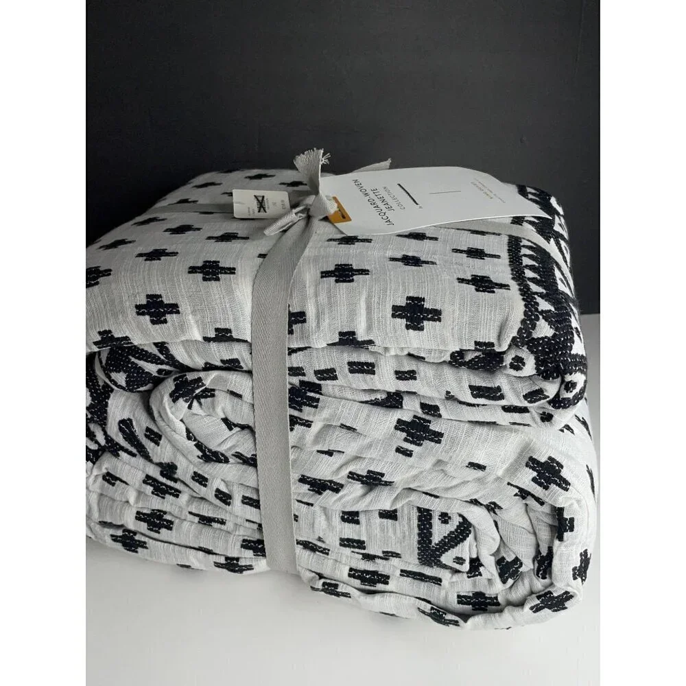 Anthropologie Jacquard Woven Jeanette King Duvet Cover Black & White